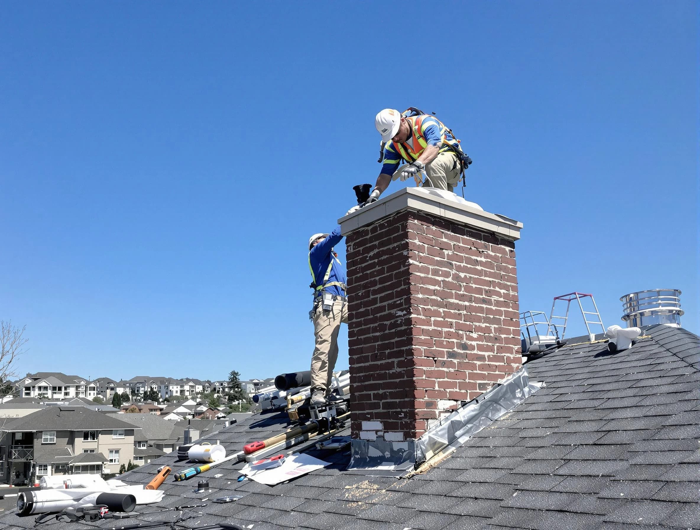 Castle Shannon Chimney Sweep repairing a chimney crown in Castle Shannon, PA