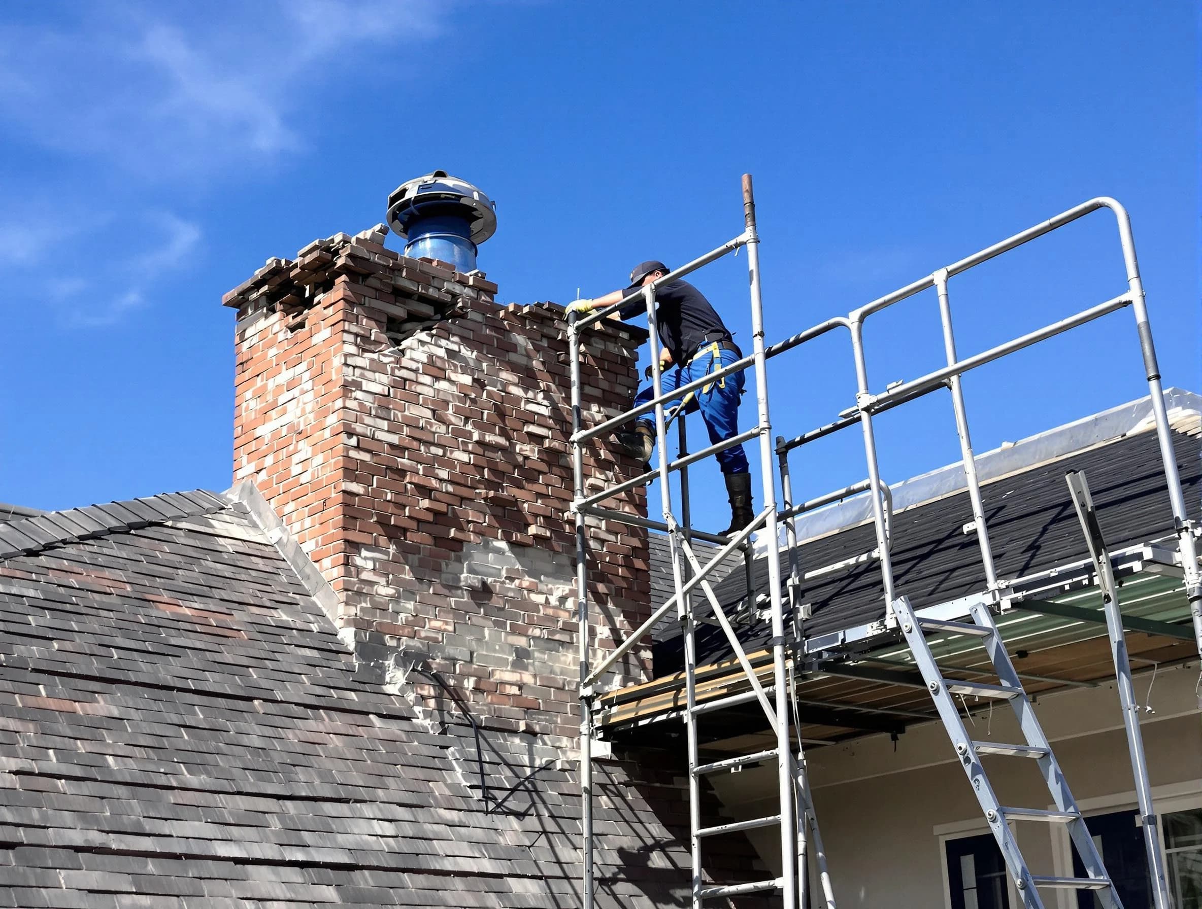 Rebuilding a chimney structure by Castle Shannon Chimney Sweep in Castle Shannon, PA
