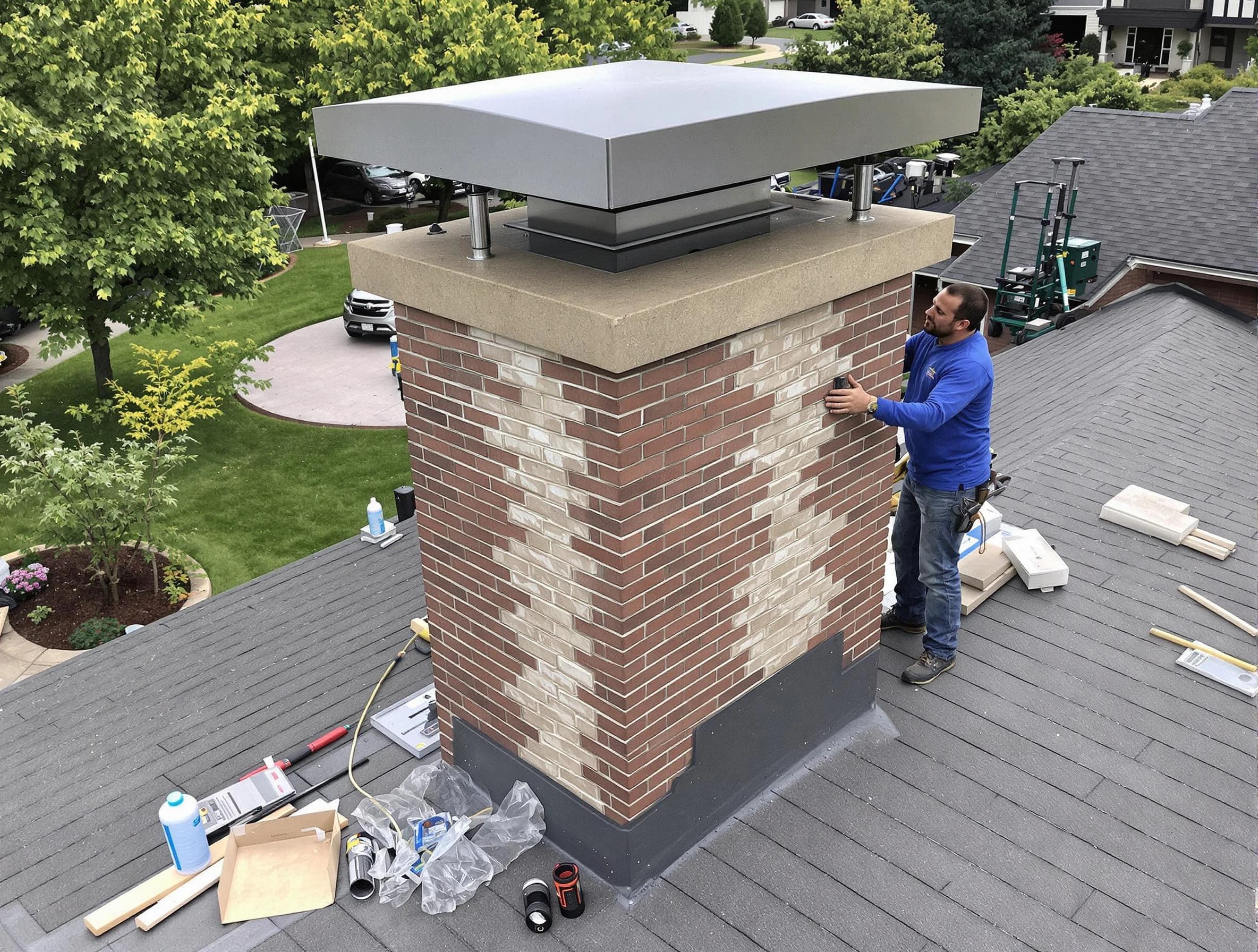 Castle Shannon Chimney Sweep team working on a custom chimney remodel in Castle Shannon, PA